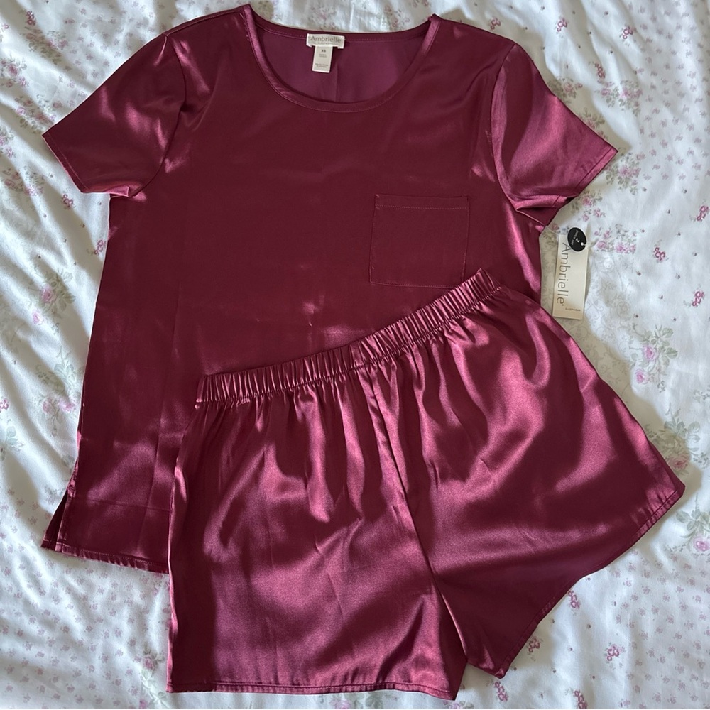 Ambrielle Burgundy Satin Pajama Set Intimates & Sleepwear